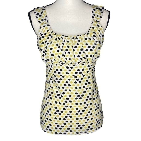 Ann Taylor Tank Top Blouse Sleeveless Polka Dot Gathered Bodice Size M - Picture 1 of 10